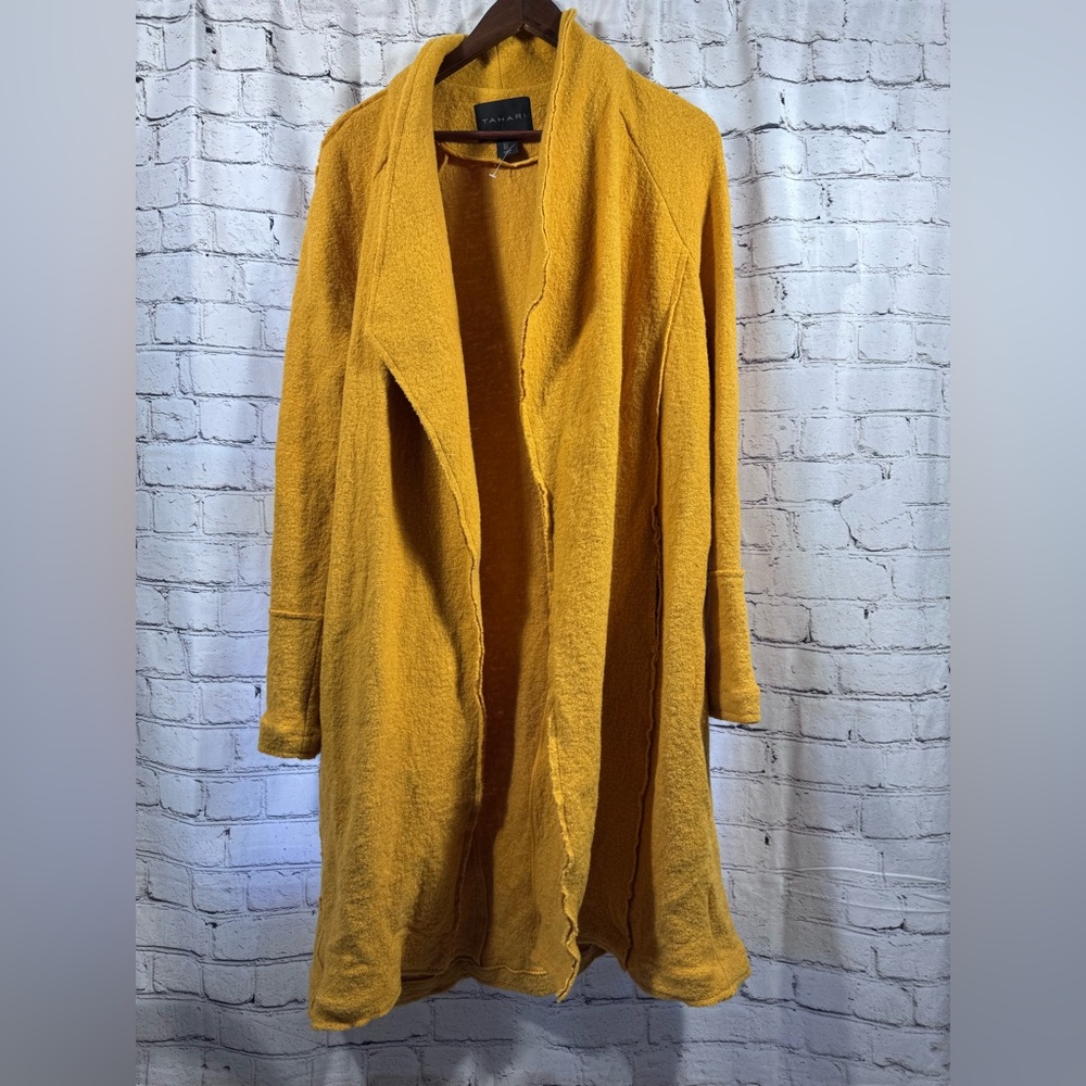 Tahari Mustard Yellow Open Front Cardigan